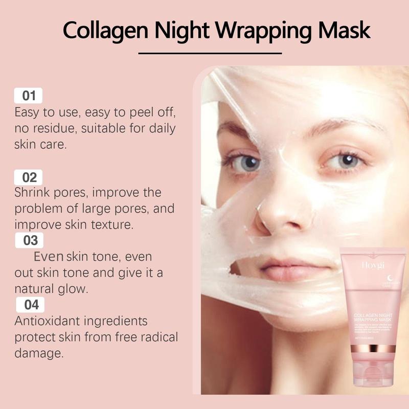 Collagen Overnight Wrapping Peel Off Facial Mask, 6 Counts Deep Cleansing & Moisturizing Facial Mask, Facial Skin Care Product for Women & Men