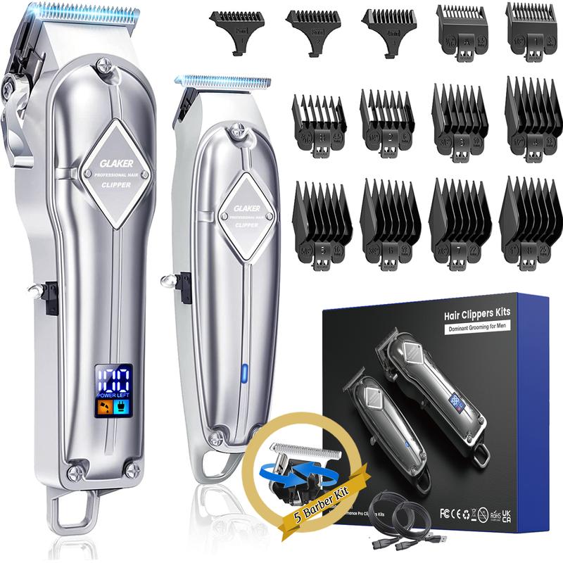 GLAKER Hair Clipper & Trimmer Kit - Cordless, LED Display, Long Battery Life, Adjustable Steel Blades, Spectacular Comfort - K11