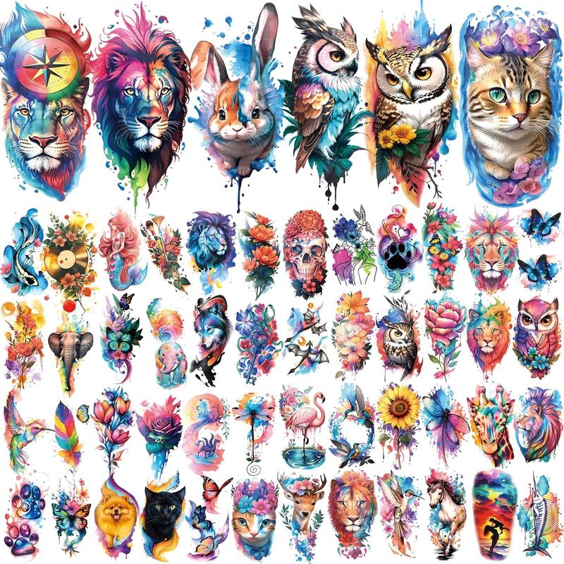 77 Sheets Temporary Tattoo 17 Sheets Half Arm Flower Lion Tiger Cat Owl Parrot Fake Tattoos for Adults Shoulder Neck 60 Sheets Tiny Waterproof Temporary Tattoos Realistic for Women Girls and Kids