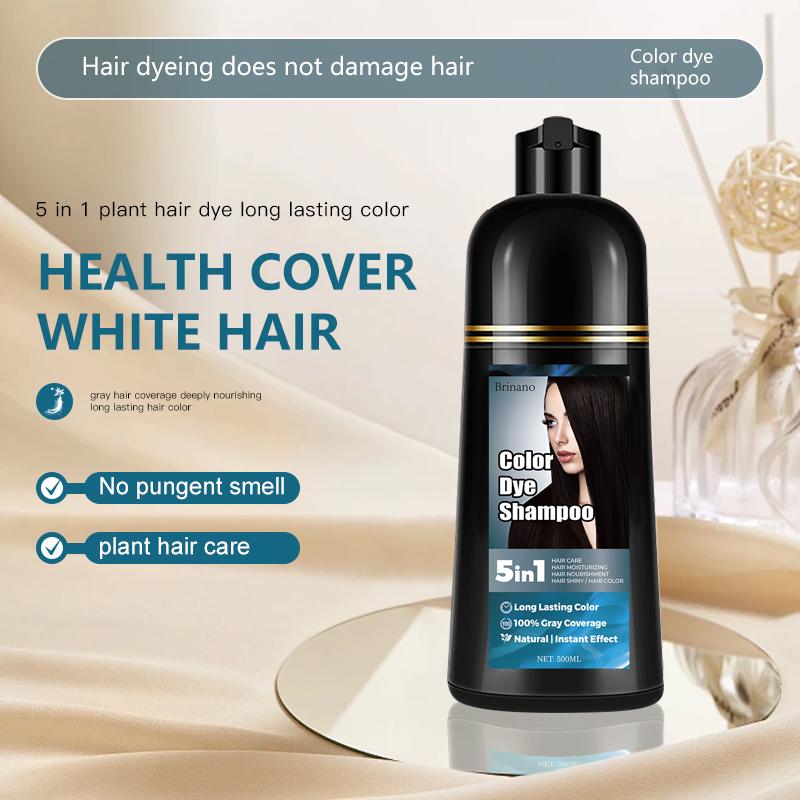 5 in 1 hair dye shampoo 500ml gray coverage+100% herbal ingredients moisturizing hair dye does not harm the skin, has no irritating odor, is easy to operate, used for hair care, nourishment, moisturization, and hair gloss Haircare Coconut Color Gentle