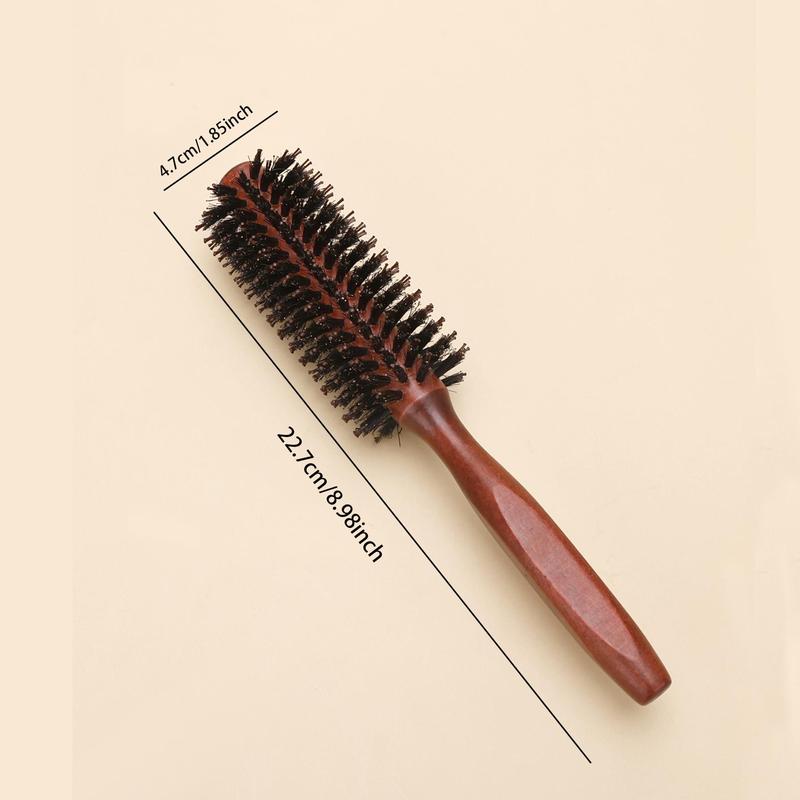 Wooden Boar Bristles Hair Brush, Round Hair Brush for Curl Hair Detailing, Scalp Massage Comb, Curly Hair Styling Tool, Professional Hairdressing Comb