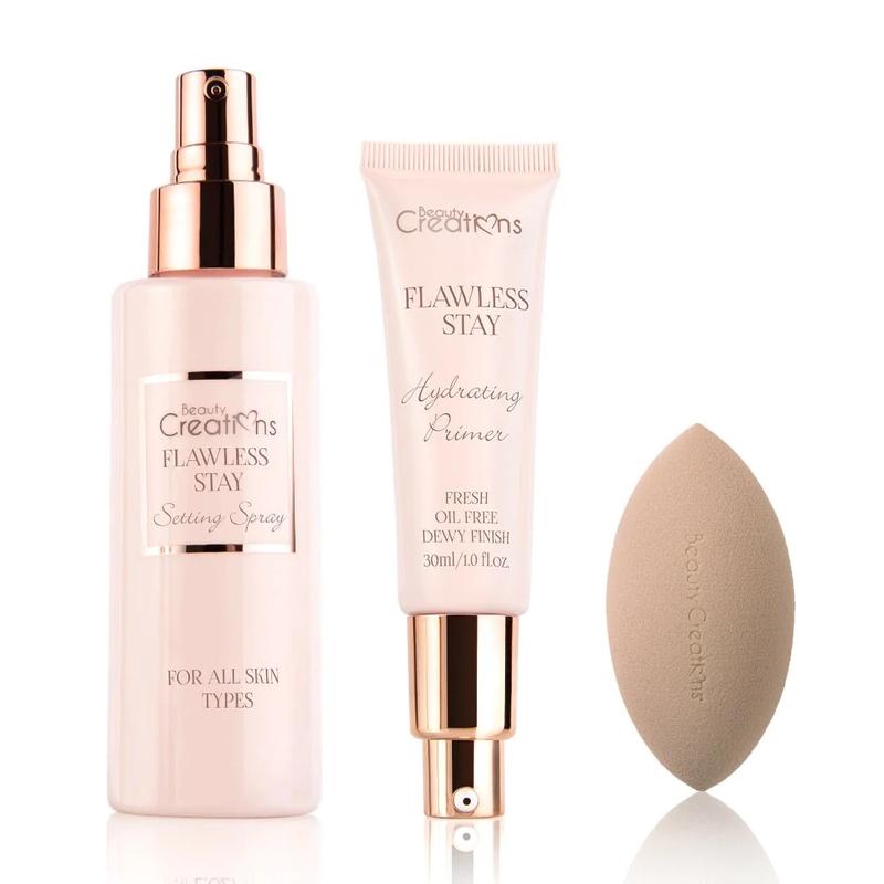 BEAUTY CREATIONS  FLAWLESS STAY PREP & PRIME SET (120ml Setting Spray + 30ml Hydrating Primer+ 1 Blending Sponge) Makeup Cosmetic makeup  primers