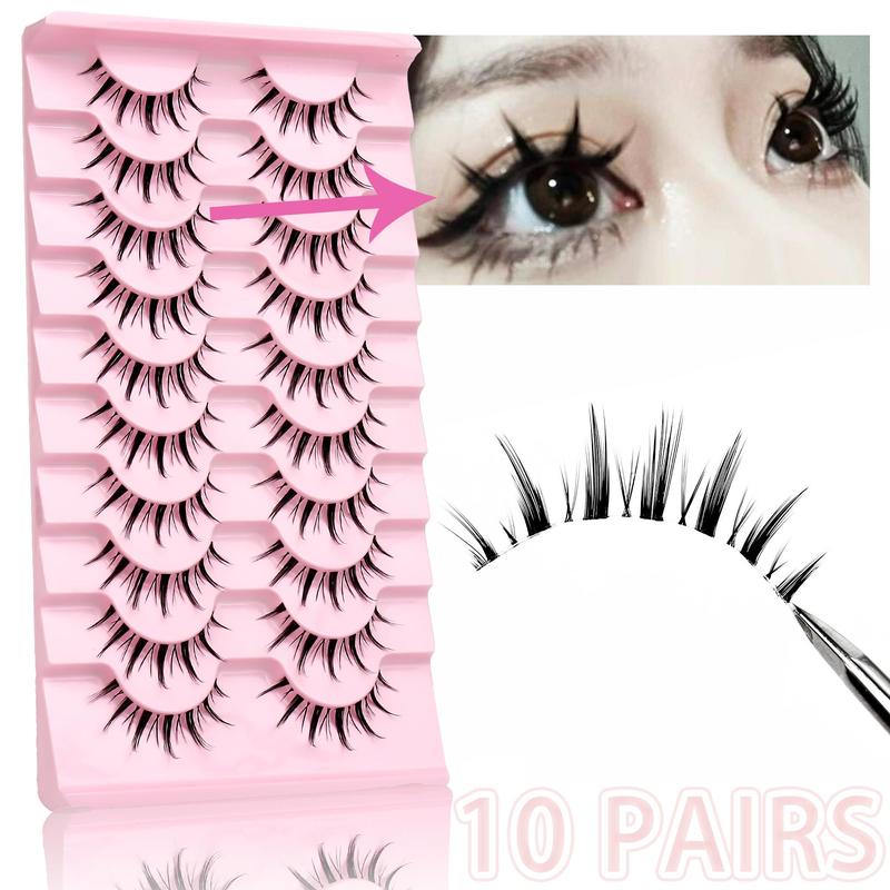 Anime Cosplay Style C Curl False Eyelashes, 10 Pairs Reusable Wispy Cluster Faux Lashes, Natural Curling Lashes for Women Eye Makeup