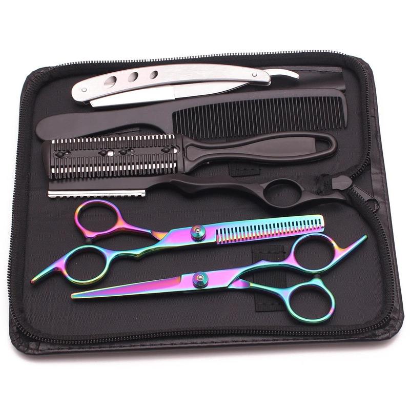 Hair Styling Tool Set with Storage Bag, 6 Counts set Hair Cutting Scissors & Thinning Shears & Comb Set, Professional Hair Styling Tools for Salon & Barber Shop