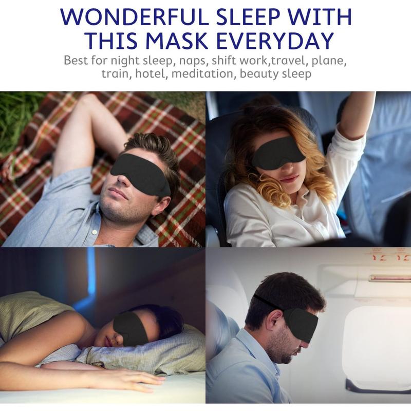 Cotton Sleep Eye Mask - Updated Design Light Blocking Sleep Mask, Soft and Comfortable Night Eye Mask for Men Women, Eye Blinder for Travel Sleeping, Includes Travel Pouch, Black