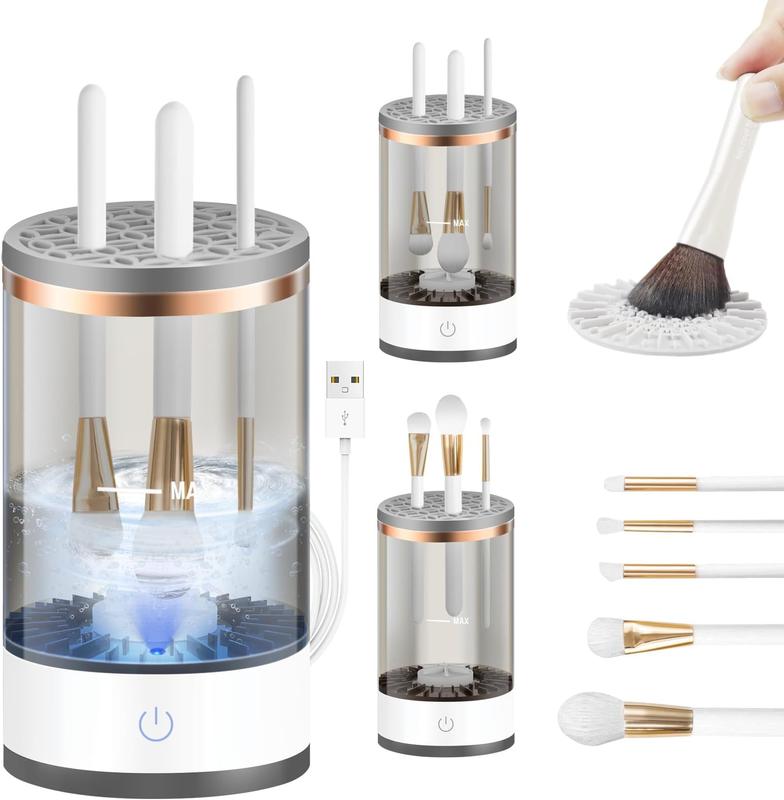 Efficient Electric Makeup Brush Cleaner Machine, Automatic Makeup Brush Cleaner for 3-4 Brushes at a Time, 7000 RPM Ensures Thorough leaning, Includes Sillcone Pad for rregularly Sized Brushes Powder torage Cleansing Cosmetic