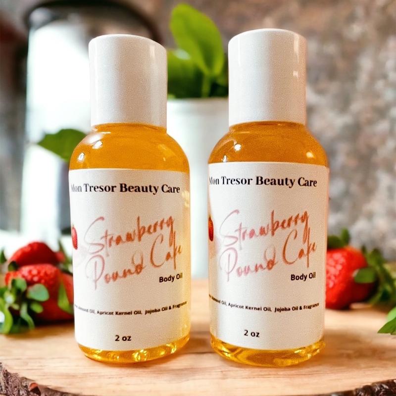 Strawberry Pound Cake Body Oil moisturizer, Hydrating Massage Oil Body Care Moisturizing Daily Moisture Coconut Lemon