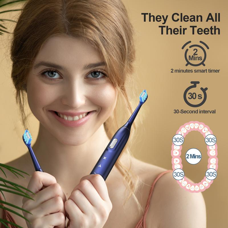 JOYYE Electric Toothbrush IPX7 Waterproof Core Low noise,4 Replacement Heads,4 Cleaning Modes Rechargeable,Long Battery Life, Ideal for Home & Travel