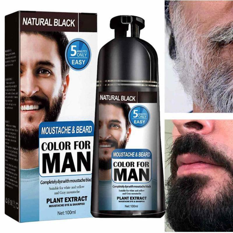 AM Beard Hair Color Shampoo for Men,Natural Permanent Beard DyeShampoo, Colors Hair in Minutes Long Lasting, 200ml, Black Hair DyeHaircare