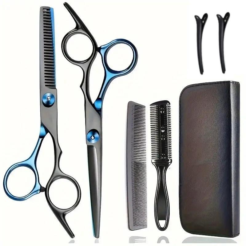 Hair Styling Tool Set, 7 Counts set Professional Hair Cutting Kit, Including Thinning Scissors, Comb, Clips, Storage Bag, Hairdressing Tool for Salon & Barber Shop