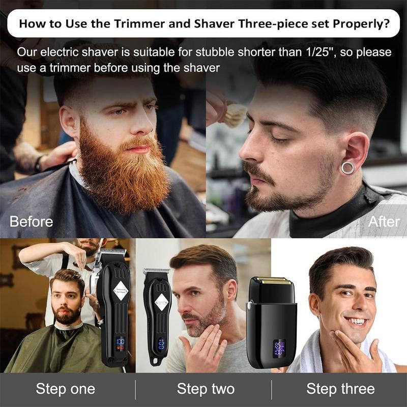 3 in 1 Electric Shaver Kit with Digital Display, 1 Set Multi-use Rechargeable Hair Clipper Set with Accessories, Electric Beard Hair Trimmer for Men, National Day Offers, Christmas, Christmas Gift