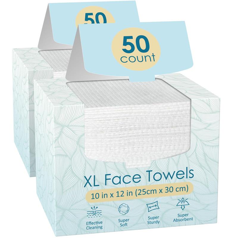 100 Count (2 Box) XL Disposable Face Towels 10” x 12”, 100% Viscose Fibre, Soft & Skin Friendly Face Towelettes Disposable, Facial Tissue Face Wipes for Women Cleansing