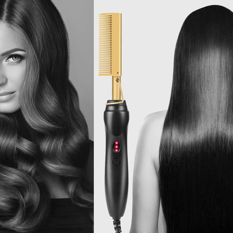 Electric Hot Comb Hair Straightener - Heat Pressing Comb Portable Curling Flat Iron Curlers High Heat Ceramic Press Comb - Professional Electrical Straightening Comb