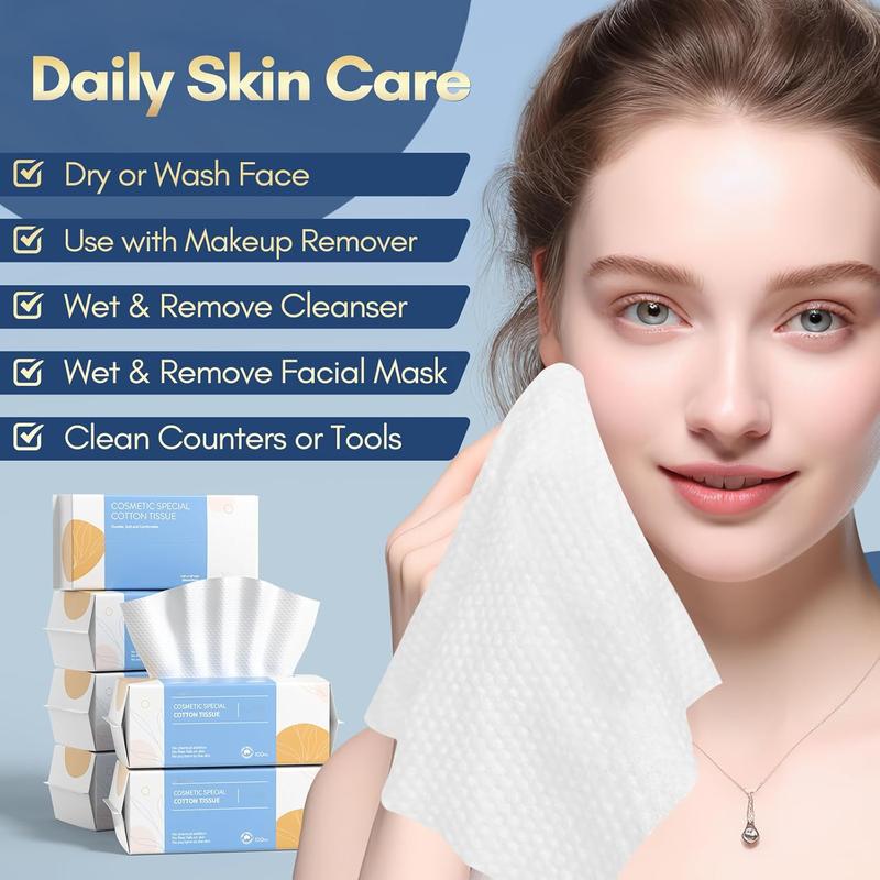 Clean Face Towel 100ct - Ultra Soft Disposable Cotton Tissue Dry Wipes - Lint Free Facial Cleansing Cloths Skincare Daily