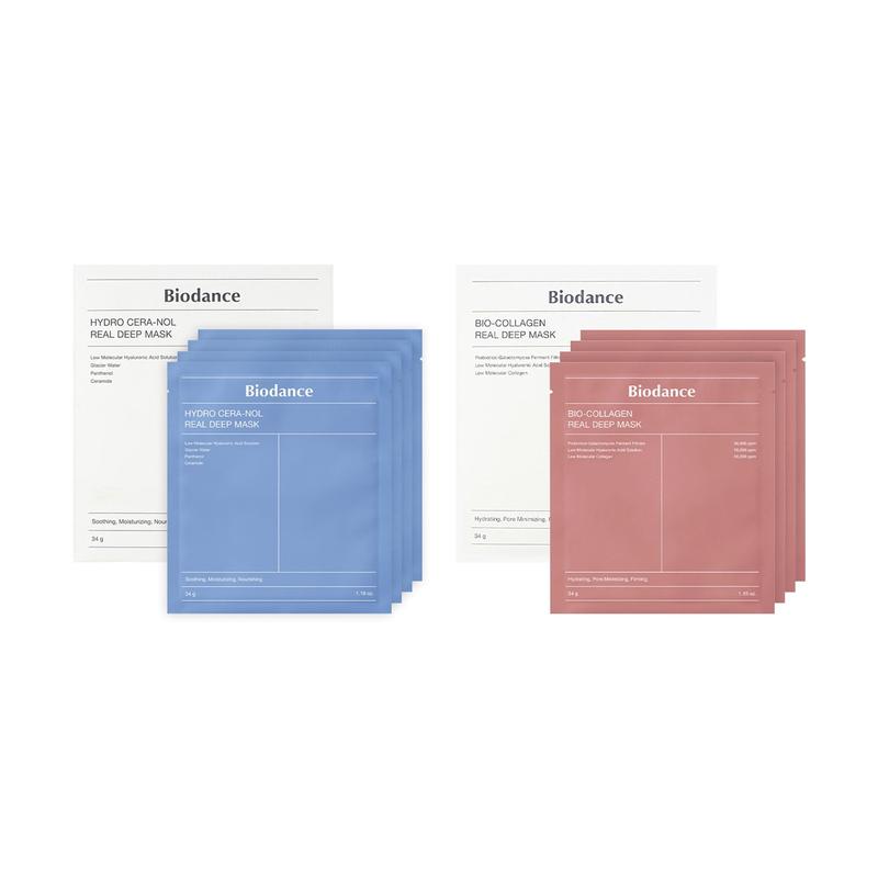 Biodance Bio-Collagen Real Deep Mask 4pcs + Hydro Cera-nol Real Deep Mask 4pcs Overnight Mask