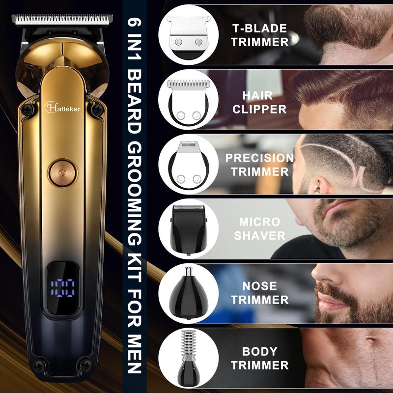 6 in 1 Electric Hair Trimmer, 1 Box Multifunctional Waterproof Hair Clipper with LED Display, Wet and Dry Use Grooming Kit for Men, Gift For Christmas & Fall, Winter Gift