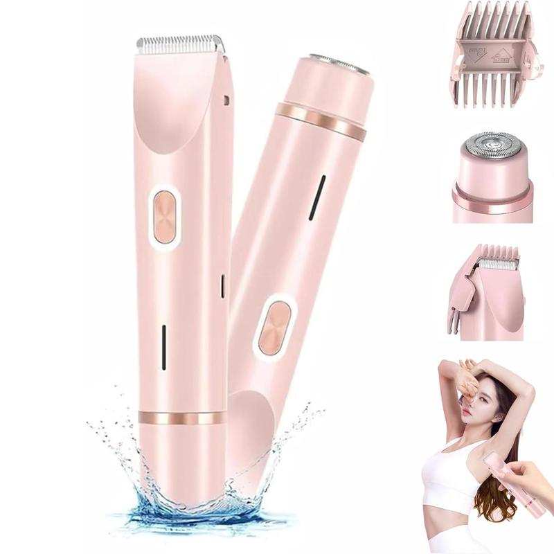 2 in 1 Electric Shaver, 1 Set Waterproof Dual Head Hair Trimmer for Face & Body, Wet & Dry Use Body Facial Hair Grooming Tool for Women, Christmas Gift