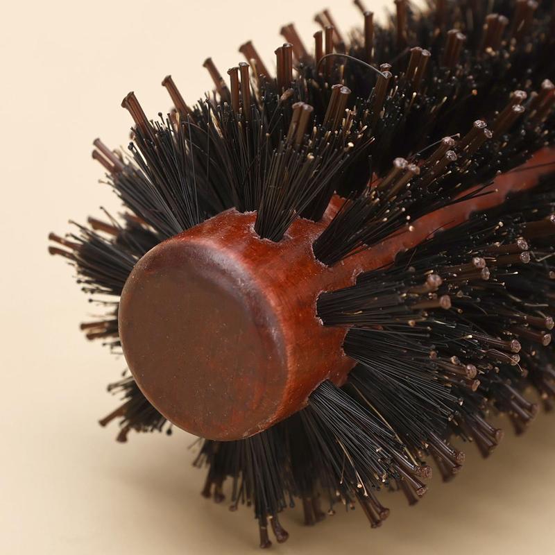 Wooden Boar Bristles Hair Brush, Round Hair Brush for Curl Hair Detailing, Scalp Massage Comb, Curly Hair Styling Tool, Professional Hairdressing Comb