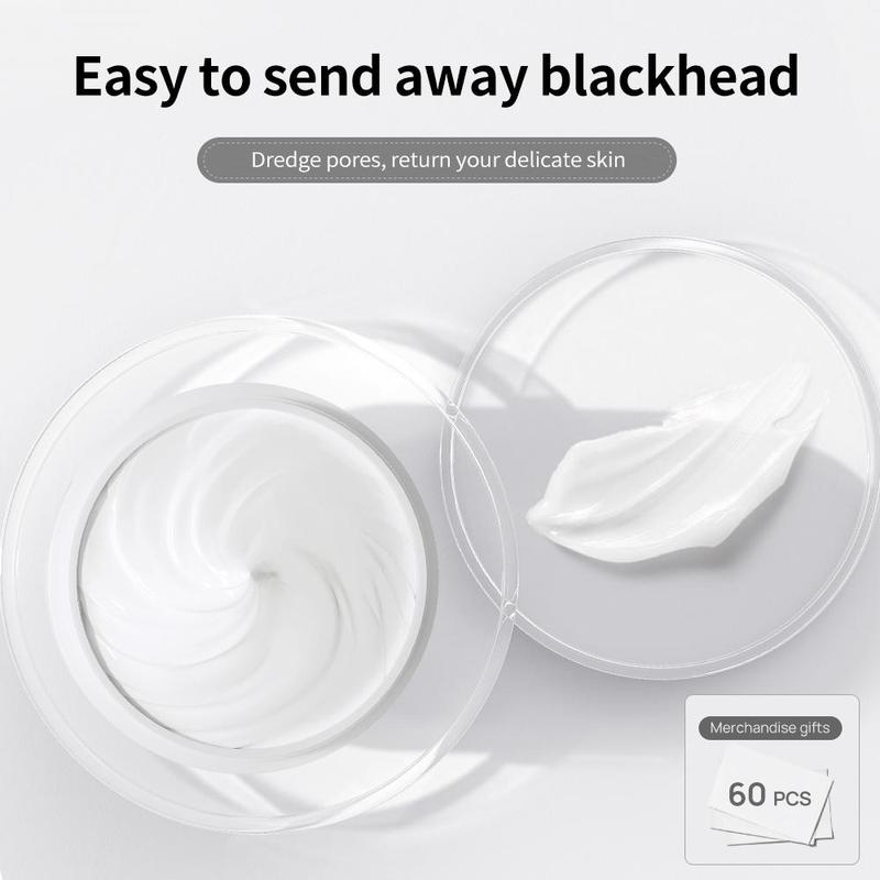 Deep Cleansing Pore Minimizing Nose Mask, 1 Count Blackhead Cleaning Cream with 60pcs Paper, Facial Skin Care Product