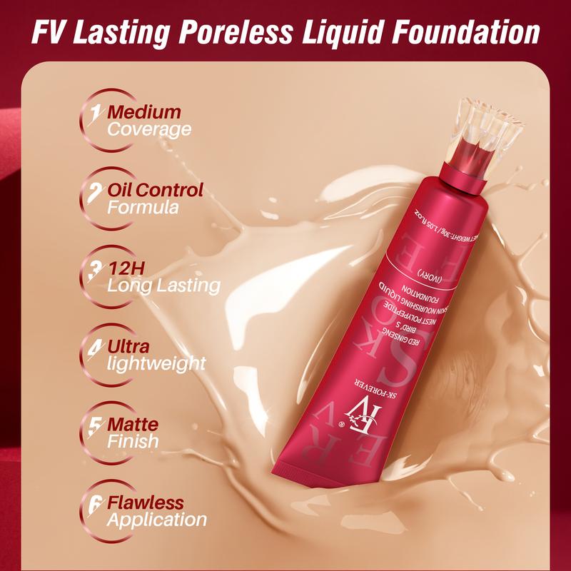 FV Waterproof Liquid Foundation, Oil Control Long Lasting Liquid Foundation For Matte Finish Makeup