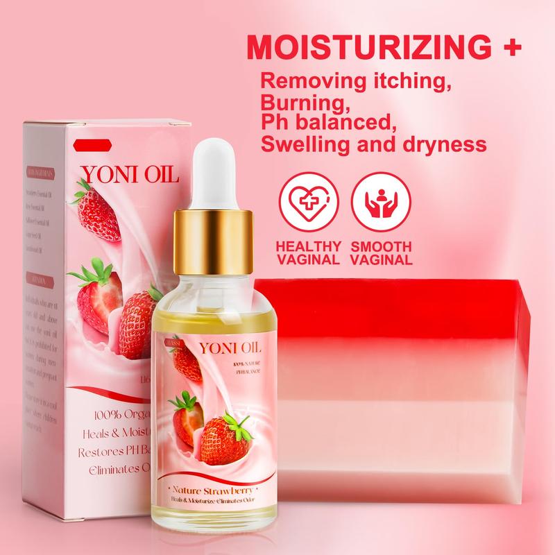 Feminine Wash & Yoni Oil & Yoni Soap Set for Women, Yoni Wash for Vaginal Ph Balance Remove Odor Moisturizing, 1 Fl.Oz Feminine Oil & 5.07 Fl.Oz Vaginal Wash 5.29OZ Yoni Soap Bar, Strawberry Scent