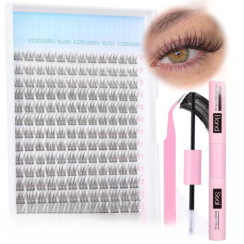 Natural Lash Extension Kit 168Pcs Lash Clusters Kit Wispy Eyelash Extensions 9-12MM Individual Lashes Extensions with Bond and Seal Lash Glue and Eyelash Extension Tweezers Eyelashes Extensions