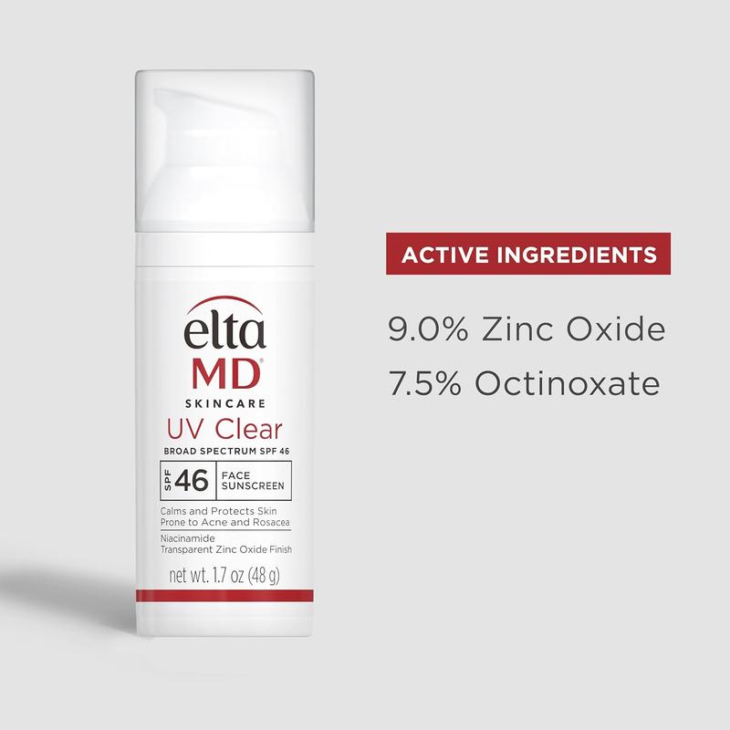 EltaMD UV Clear Face Sunscreen SPF 46, Oil Free Sunscreen with Zinc Oxide, Dermatologist Recommended Sunscreen