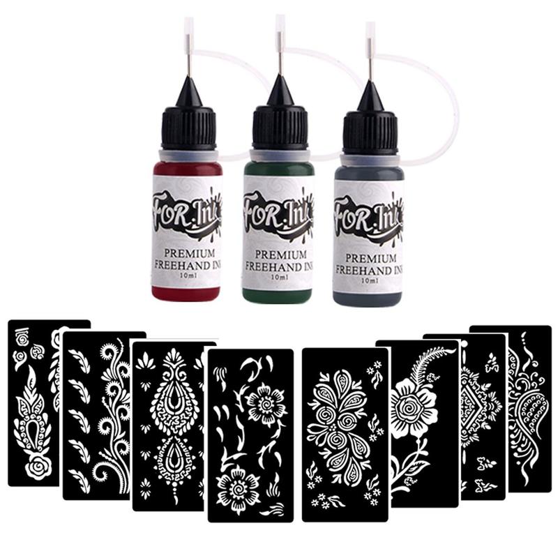 Temporary Tattoo Ink & Stencil Kit, 1 Set DIY Temporary Tattoo Stencil for Body Art, Face Painting, Wedding, Party, Festival