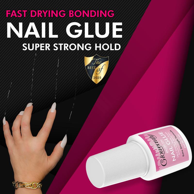 Gloweauty Ultra Strong Waterproof Nail Glue – 8ml Thick Formula for Long-Lasting Hold on Nail Tips, Acrylic Nails & Press-On Nails | Fast Drying Brush-On Bond