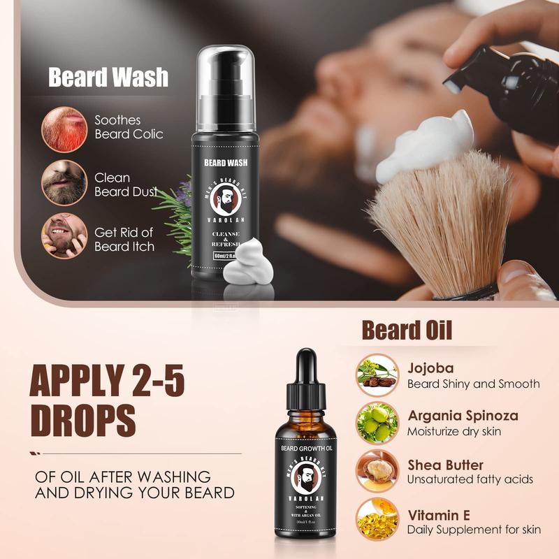 Beard Grooming Care Kit for Men, Birthday Gifts for Men with Beard Oil, Balm, Brush, Wash, Wax, Comb, Scissors Hair Care Comfort