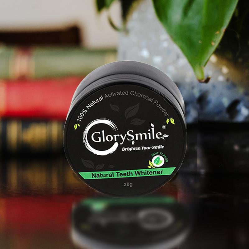 GlorySmile Teeth Whitening Powder 100% Organic Activated Charcoal Teeth Whitening Powder+Bamboo Toothbrush  30g Coconut Charcoal, Effective Teeth Stain Remover and Toothpaste Alternative Fresh Mint  Lemon Rose teeth  whitening