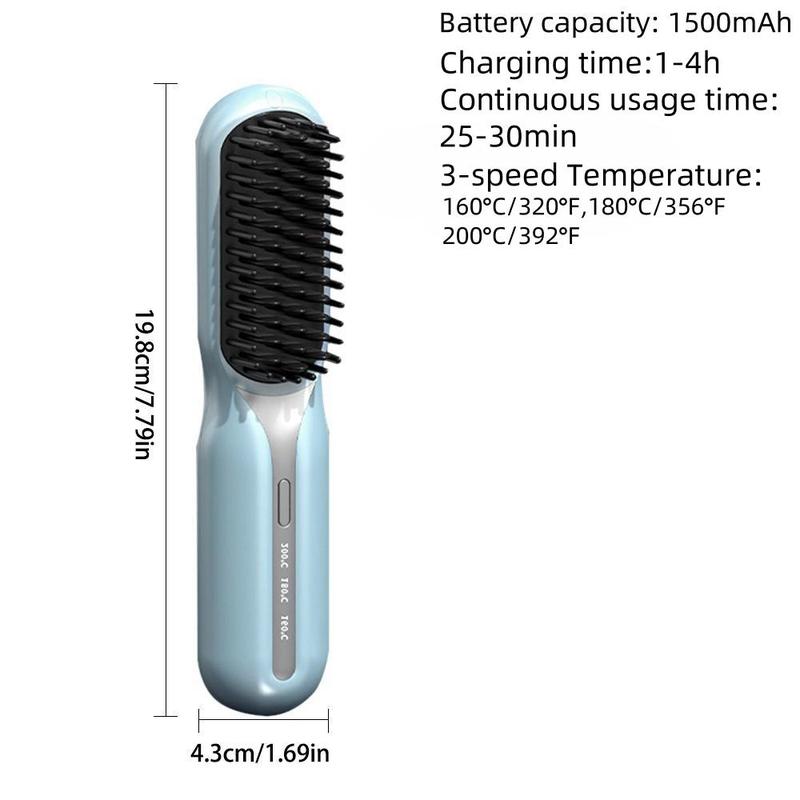 Portable Electric Hair Straightener Brush, Rechargeable Hair Straightening Comb, Hair Styling Tool for Home & Travel