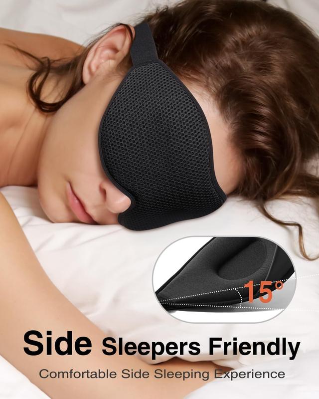 Sleep Mask for Side Sleeper, Eye Mask for Sleeping Women Men, 3D Contoured Cup No Eye   Light Blocking Sleeping Mask with Adjustable Strap Night Blindfold Flight, Travel, Nap, Black