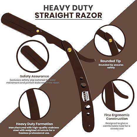 Utopia Care Professional Barber Straight Edge Razor Safety with 100-Pack Blades - 100 Percent Stainless Steel (Brown)