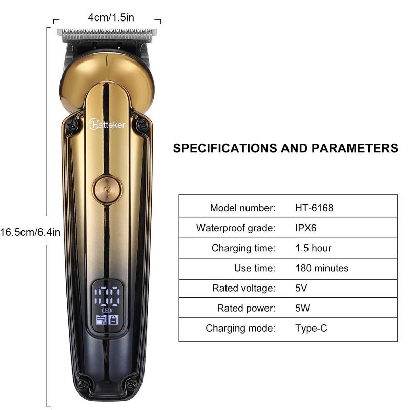 6 in 1 Electric Hair Trimmer, 1 Box Multifunctional Waterproof Hair Clipper with LED Display, Wet and Dry Use Grooming Kit for Men, Gift For Christmas & Fall, Winter Gift