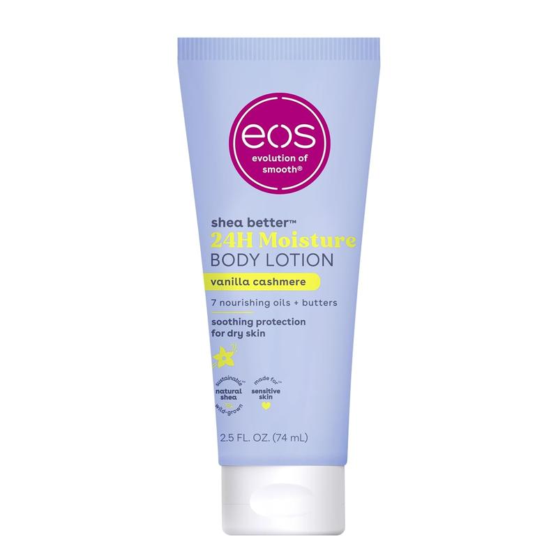 Eos 24H Moisture Travel Body Lotion- Vanilla Cashmere, Travel Size Essential, Toiletries, Mini Body Lotion, 2.5 Fl Oz eos