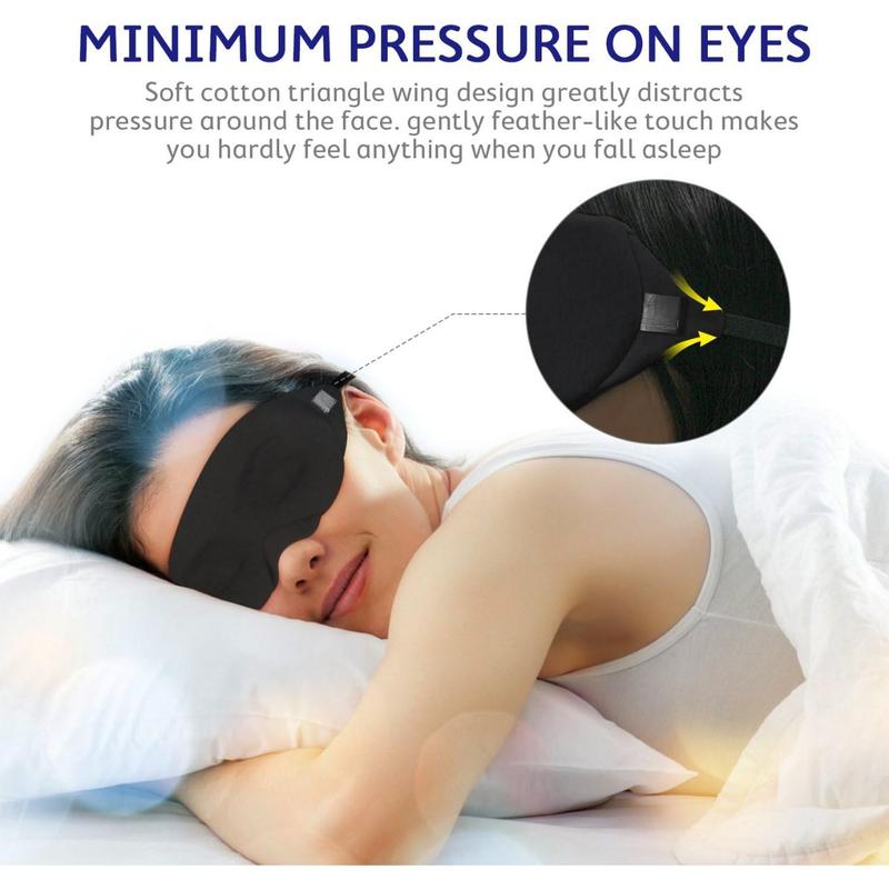 Cotton Sleep Eye Mask - Updated Design Light Blocking Sleep Mask, Soft and Comfortable Night Eye Mask for Men Women, Eye Blinder for Travel Sleeping, Includes Travel Pouch, Black