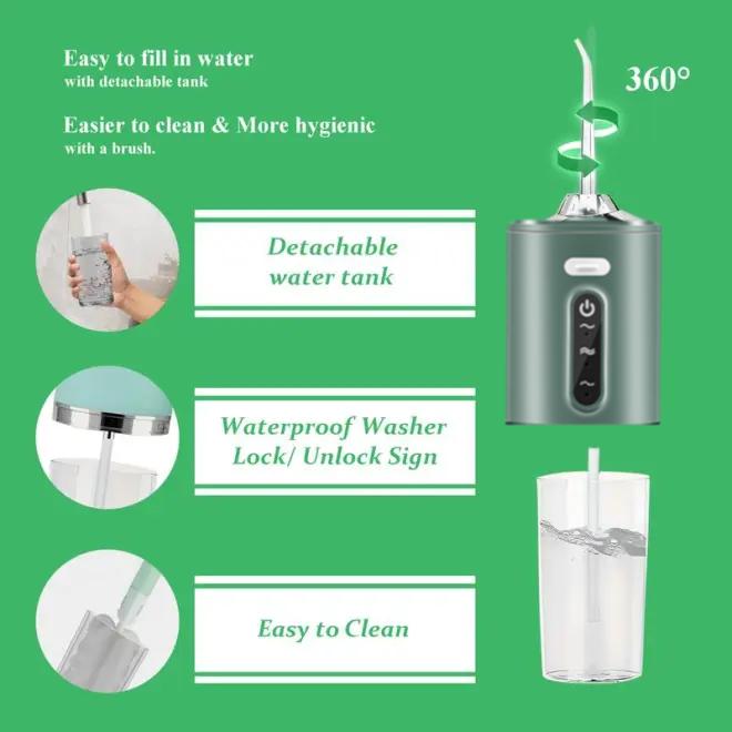 Portable Oral Irrigator, 1 Box with 4 Counts Nozzles Rechargeable Electric Water Flosser & Accessories, Household Oral Care Tool for Home & Travel