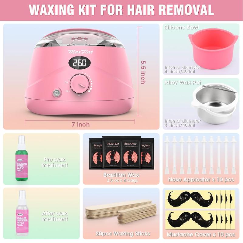 Hard Wax Kit for Hair Removal - 4 Bags of Rose Hard Wax Beans (14.1oz) and 20 Applicator Sticks for Full Waxing at Home