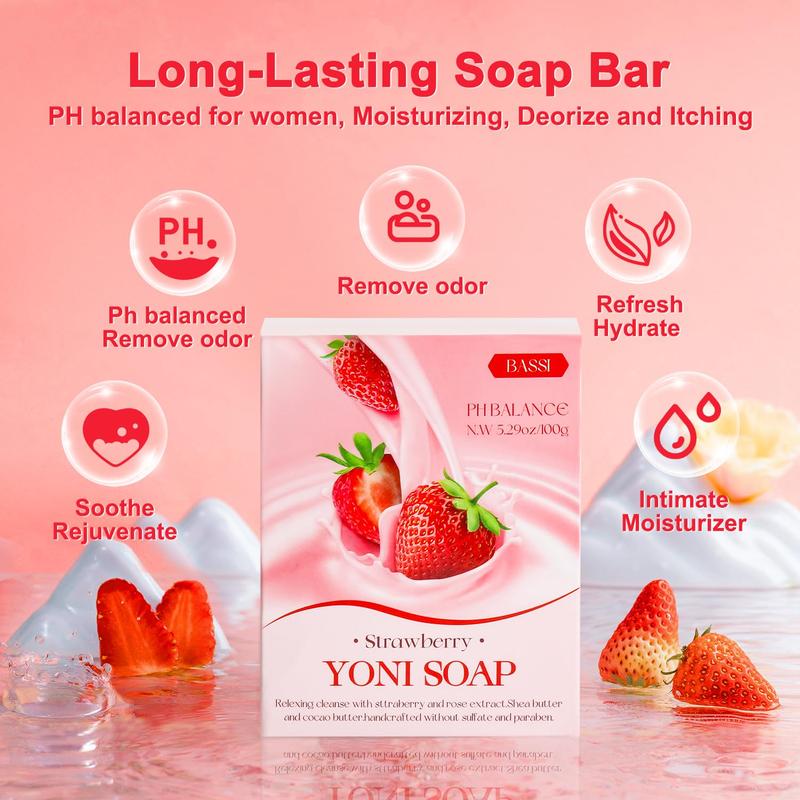 Feminine Wash & Yoni Oil & Yoni Soap Set for Women, Yoni Wash for Vaginal Ph Balance Remove Odor Moisturizing, 1 Fl.Oz Feminine Oil & 5.07 Fl.Oz Vaginal Wash 5.29OZ Yoni Soap Bar, Strawberry Scent