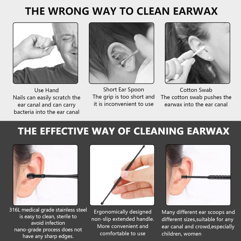 8-Piece Black Ear Wax Kit - Professional Cleaners!