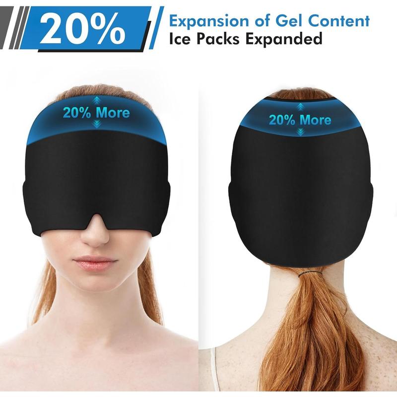 Migraine Relief Cap, All Around Gel Covered Reusable Headache Relief Cap, Black Migraine Cap for Headache Relief, Puffy Eyes