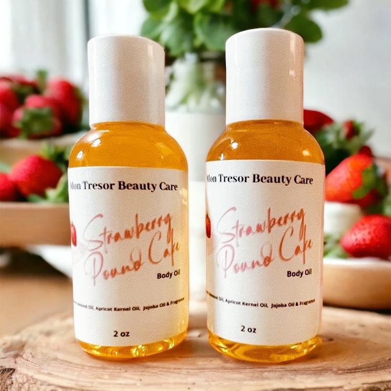 Strawberry Pound Cake Body Oil moisturizer, Hydrating Massage Oil Body Care Moisturizing Daily Moisture Coconut Lemon