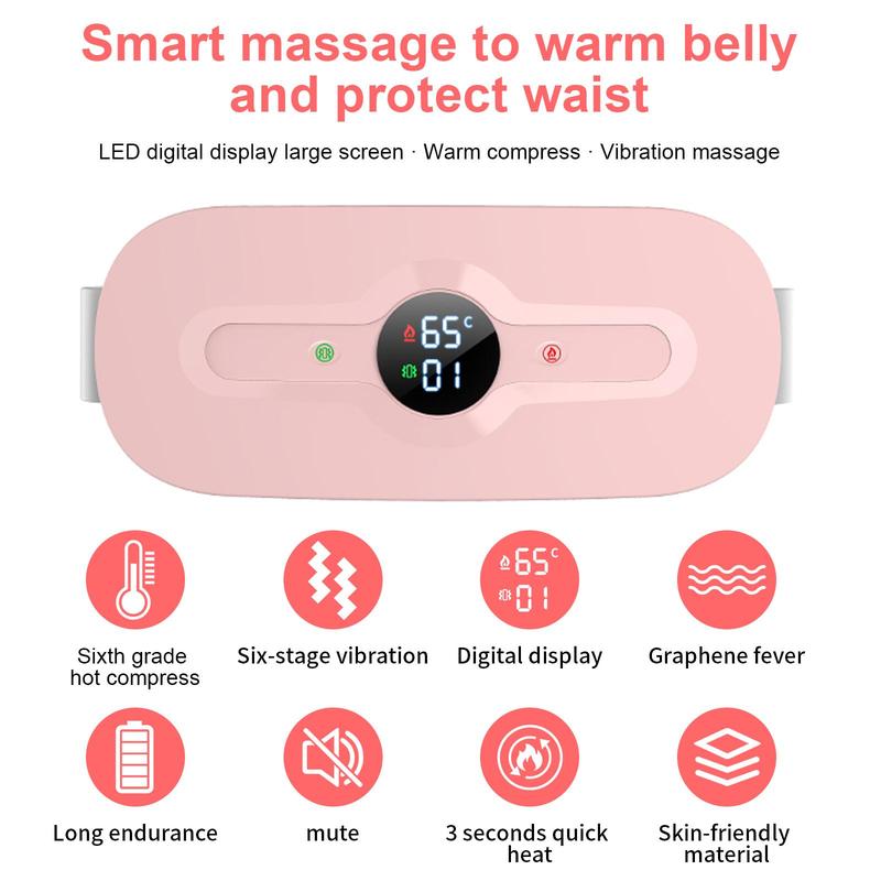 Portable Cordless Heating Pad, 3s Fast Heating Waist Belt with 6 Gear Vibration Massage, Body Beauty Instrument for Women