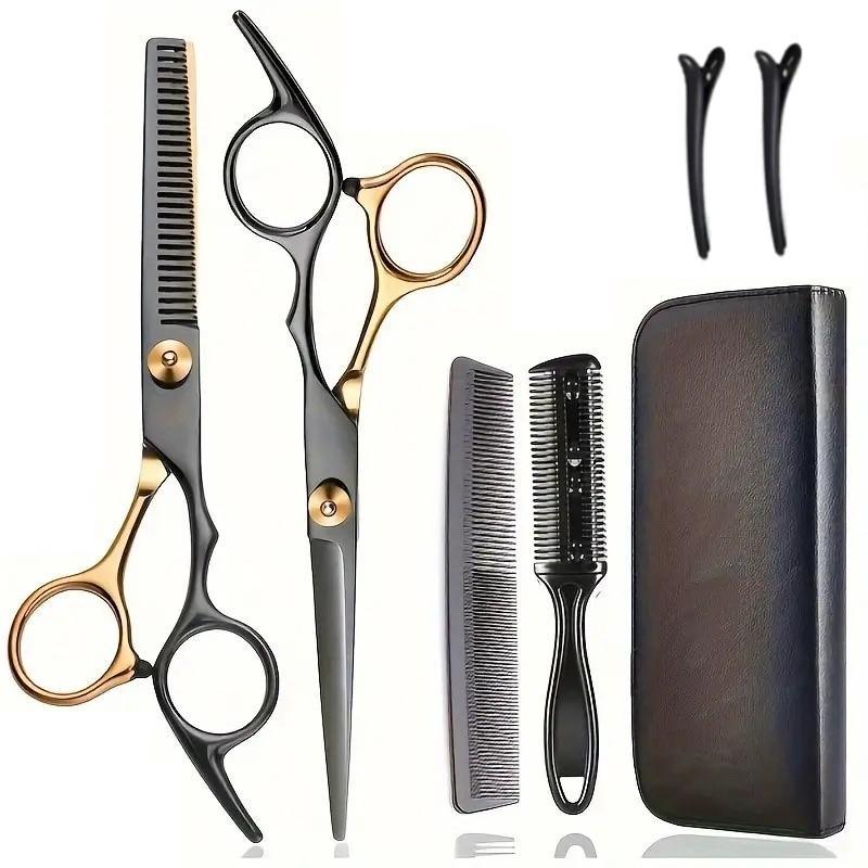 Hair Styling Tool Set, 7 Counts set Professional Hair Cutting Kit, Including Thinning Scissors, Comb, Clips, Storage Bag, Hairdressing Tool for Salon & Barber Shop