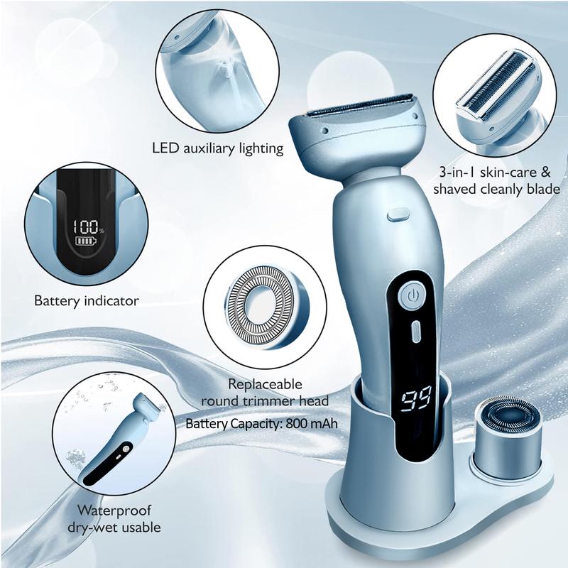 2-in-1 electric shaver, women's electric shaver, women's bikini leg and armpit common hair, rechargeable shaver, detachable head, cordless for both wet and dry use Hair Removal Comfort