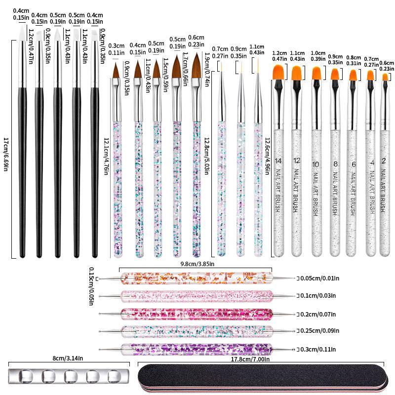 Nail Art Nail Care Brushes & Pens & Nail File Set with Holder, 28pcs Comfort Nail Art Liner Pen, Nail Art Painting Brush, Nail Art Manicure Supplies, Manicure Pen, Christmas Gift