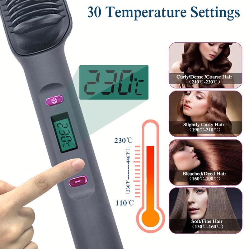 Electric Hair Straightener Brush, Multi-Purpose Hot Comb For Straightening & Curling,Dual Voltage,Wet & Dry Use,Anti-Frizz,With Temperature Control And Auto Shut-off Function