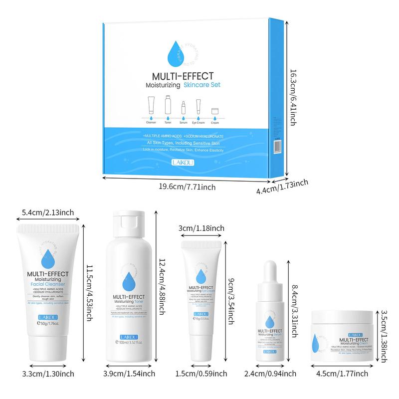 5 in 1 Comfort Hydrate Skin Care Kit, 1 Set Moisturizing Toner & Eye Cream & Facial Cleanser & Essence & Facial Cream, Hydrating Facial Skin Care Kit for Women & Men