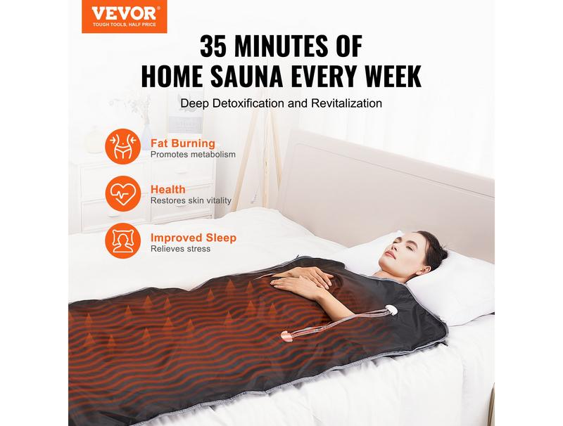 VEVOR Sauna Blanket for Detoxification, Portable Far Infrared Sauna for Home, Oxford Sauna Bag w  Arm Holes & Carbon Fiber Heating, 1-6 Level Adjustable Temp 95-176℉, 5-60 Minutes Timer, 71 x 31 in